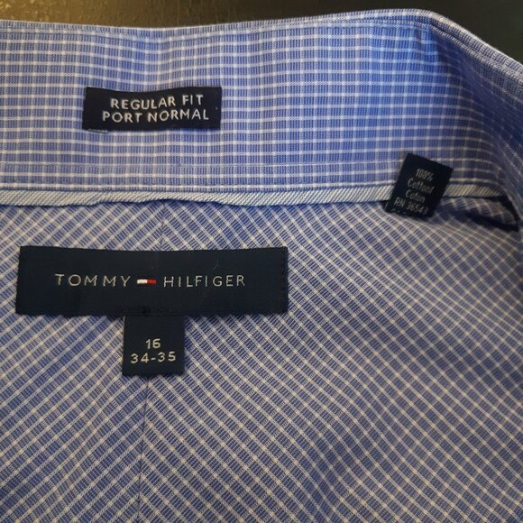 Tommy Hilfiger SZ 16 Reg Fit Blue & White Check Men's Button Up Shirt - Picture 4 of 10